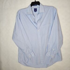 Ungaro Uomo Men's Light Blue Striped Button Down Shirt Longe Sleeve Size 17 XL